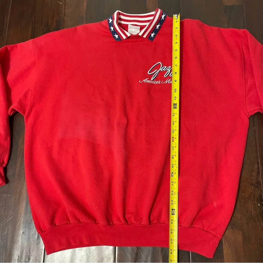 Vintage Jazz American Music Collared Crewneck Red American Flag Hanes Adult 2XL - Picture 7 of 8